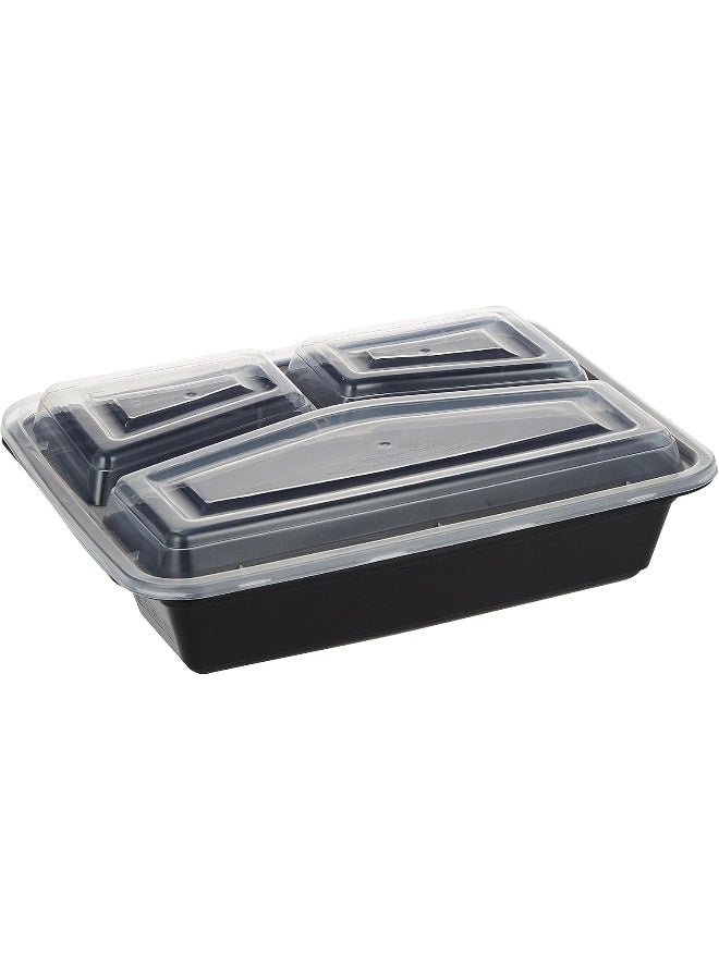 SNH Packing طقم حاويات ميكروويف قابلة للتصرف 24 قطعة مع غطاء مستطيل - طقم حاويات تحضير الوجبات 3 أقسام - حاويات بلاستيكية لتخزين الطعام في المطبخ - حاويات للوجبات الجاهزة - Image 4